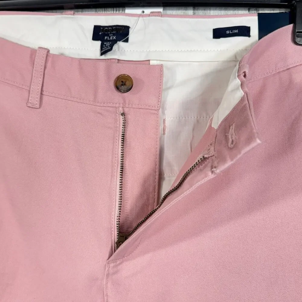 J. Crew Mens SZ 34x32 Flex Slim Pants Zip-Fly Slash Pockets Straight Leg Pink
